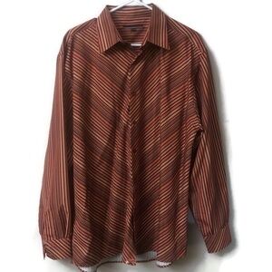 Moto Mens Button Up Dress Shirt Striped Orange Xl